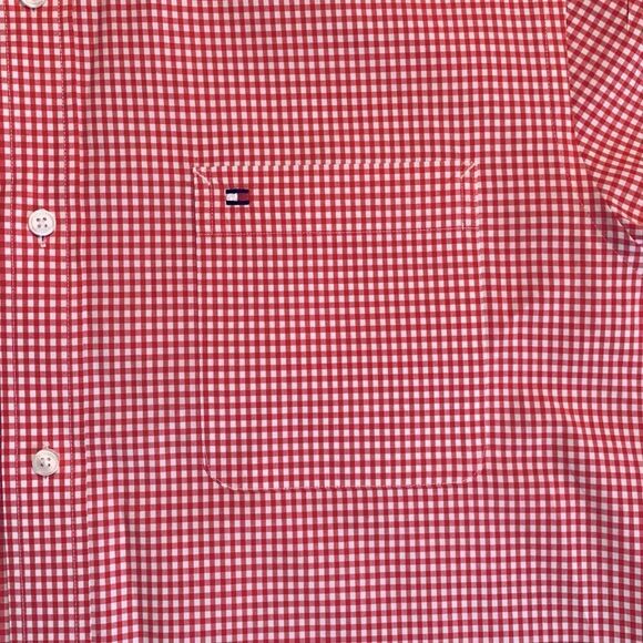 Tommy Hilfiger Men’s Short Sleeve Button Down Cotton Red White Shirt Size 17 XL - Picture 6 of 9